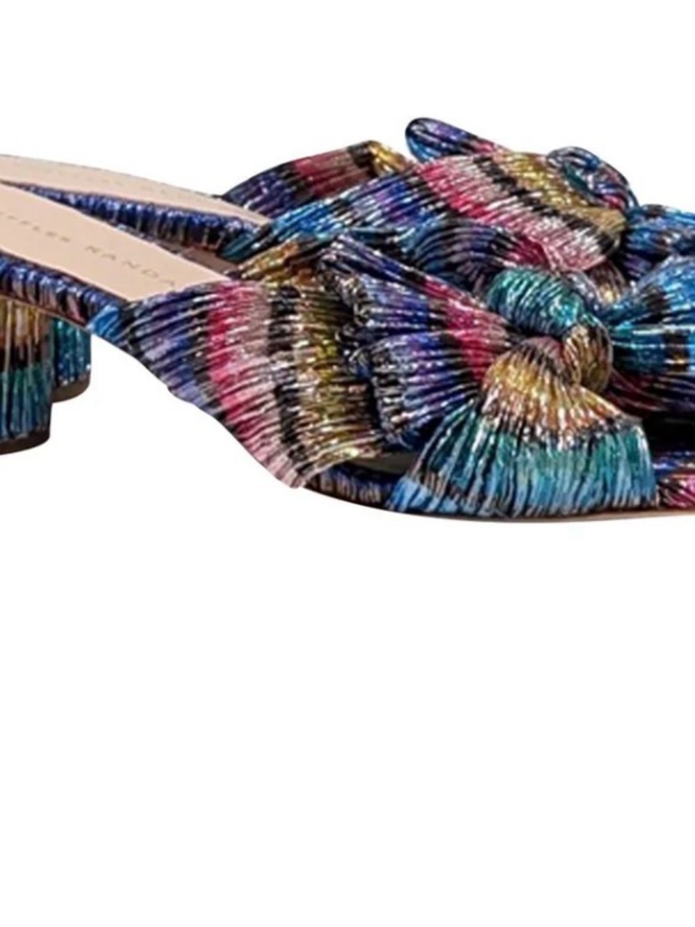 Loeffler Randall Penny Metallic Rainbow Pleated Knot Mule Heels Size 6.5 - Picture 3 of 4